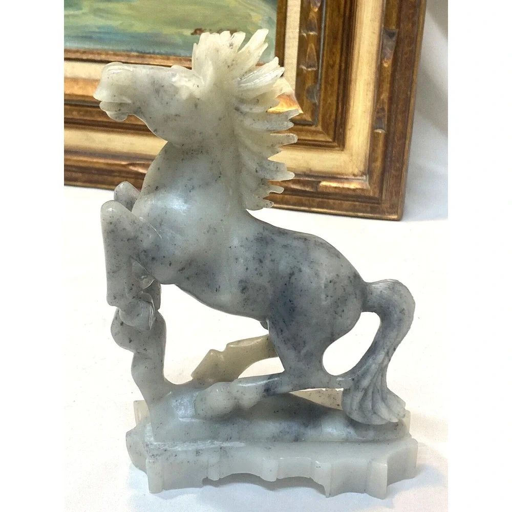 Vintage Chinese Hand Carved Marble Soapstone Horse Sculpture Gorgeous 4.5x7